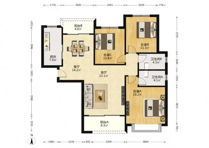 恒大帝景二期精装大三室南北户型采光通风效果佳
