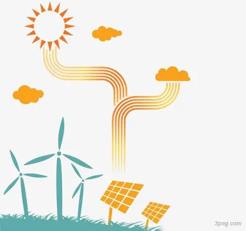 手绘风能太阳能png素材透明免抠图片卡通手绘
