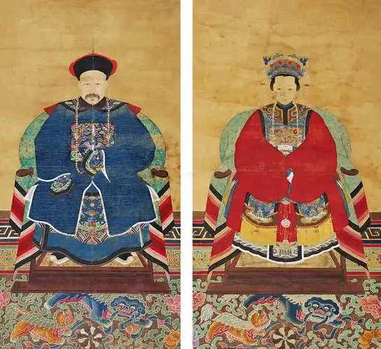 2213祖宗像二屏设色绢本