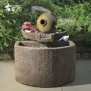 22老石槽鱼缸石水缸养鱼庭院大型流水景观水槽u别墅花园石磨喷泉