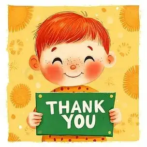 thank you卡通风简约儿童感谢牌手持微笑插画