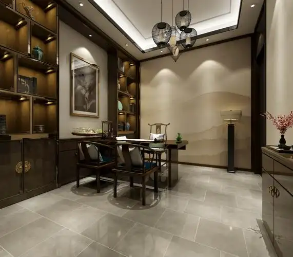 新中式风格办公室茶室  办公室茶水间装修设计效果图 70平米