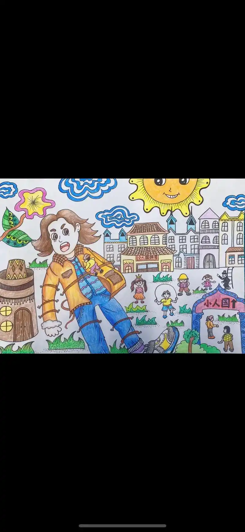 格列佛游记之小人国.#画画 #彩铅线描#格列佛游记 #儿童画 - 抖音