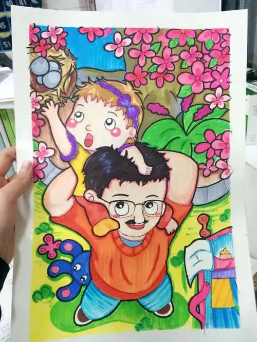 儿童画亲子一家人