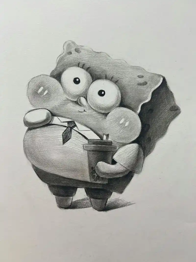 海绵宝宝素描步骤教程,适合小学生绘画#素描 #一起学画画 # - 抖音