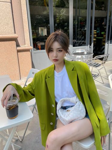 wm妙匠chic网红肤色牛油果绿小西西装外套西装