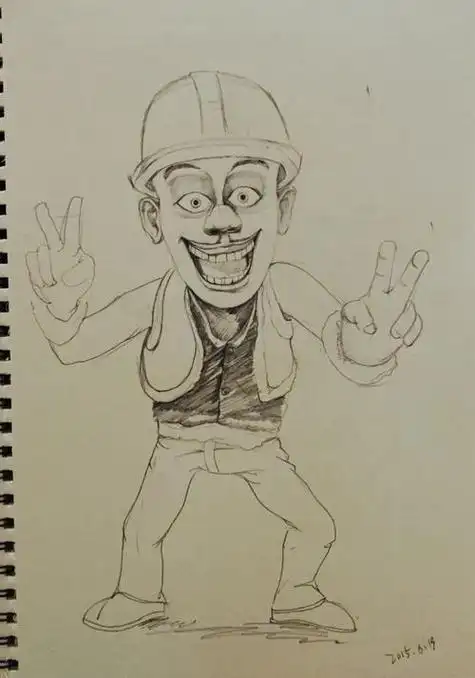 光头强拿枪黄帽子的简笔画