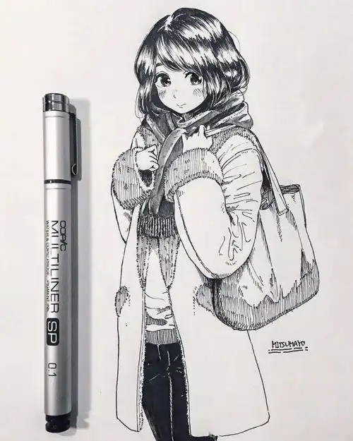 针管笔少女人物插画～超赞