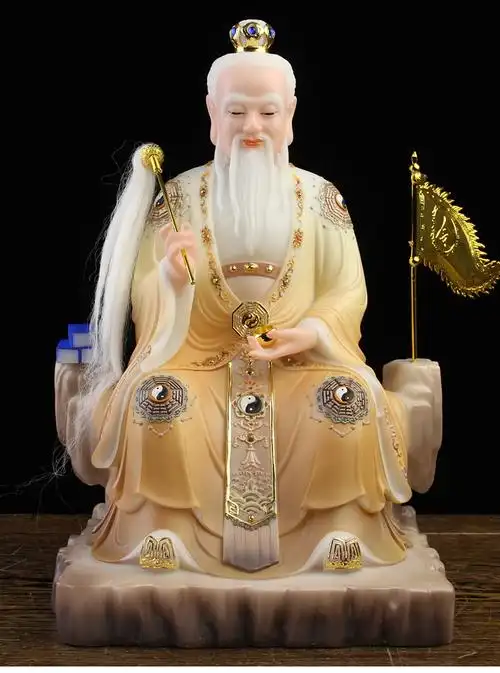 汉白玉石太乙真人神像居家供奉家用黄玉树脂佛像彩绘客厅祝福摆件