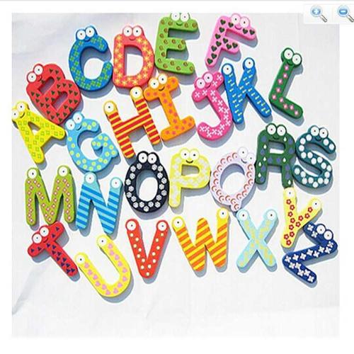 c5528木制卡通26个早教英文字母冰箱贴 宝宝早教 字母磁贴j