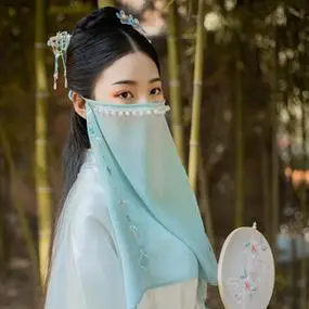 珍珠绣花面纱女配饰遮阳汉服古风蒙面遮脸纱遮脸半透飘逸舞蹈表演