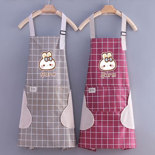 韩版格子围裙时尚防水防油家用厨房做饭可爱围裙