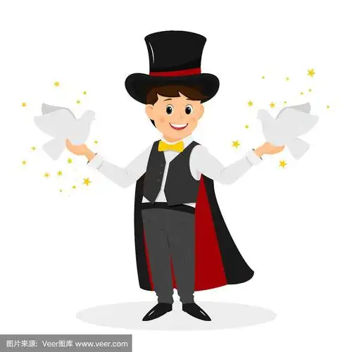戴着帽子和白鸽的魔术师
