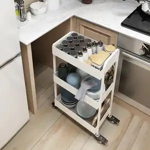 宜家小推车夹缝置物架厨房置物架收纳架子三层储物架厨房收纳神器