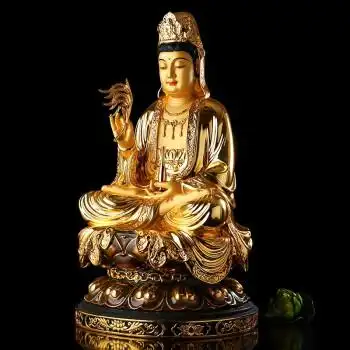 吉祥缘鎏金观音佛像纯铜金身观音菩萨家用莲花观音摆件60厘米观音纳米