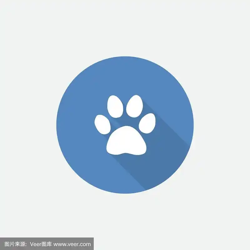 猫脚印平坦的蓝色简单图标与长阴影