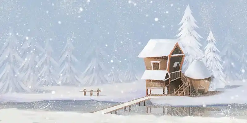 小雪冬天房屋风景插画素材红色卡通新年快乐新年空白小报卡通新年空白