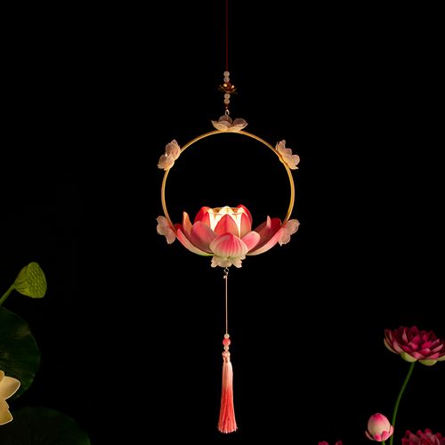 手提花灯莲花灯笼竹圈荷花led古风服饰品摄影荷花灯