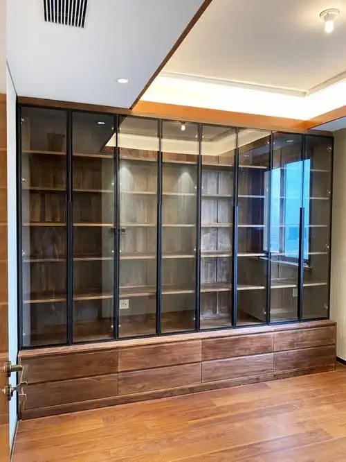 黑胡桃木玻璃门大书柜这颜值你可以吗