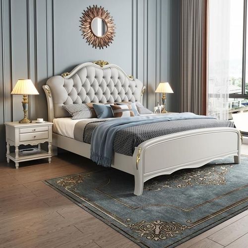 美式轻奢实木床现代主卧大床美式豪华高箱储物床新款加宽床欧式床