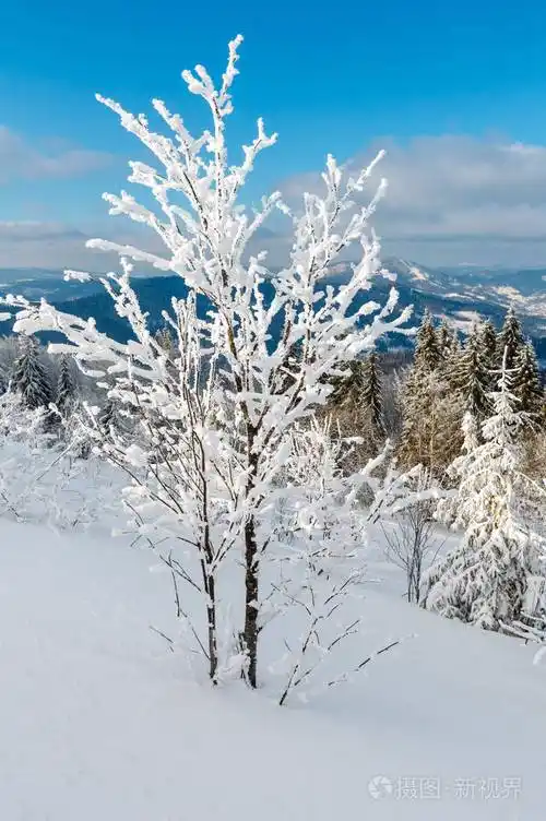 冬天山下雪的风景