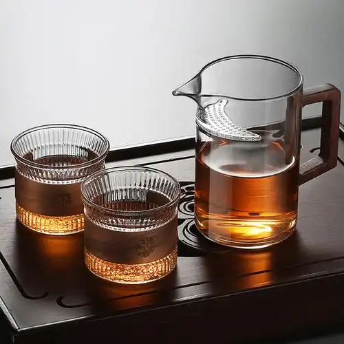 木把手公杯高硼硅玻璃月牙一体过滤公道杯居家办公功夫茶具分茶器