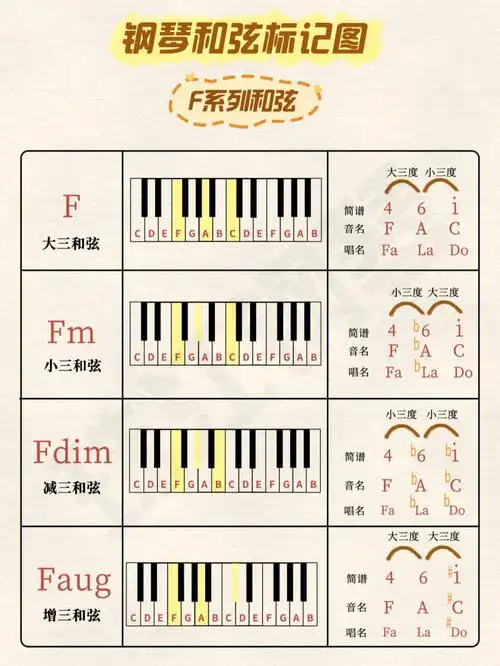 [doge]今天更新的是f系列和弦标记大全75用简单清晰的钢琴键来教
