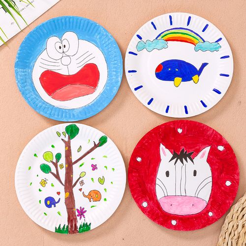纸盘子手工一次性diy幼儿园小班画涂鸦区角美工区材料投放半成品