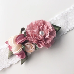 宝宝儿童婴儿粉色花朵蕾丝弹力发带发饰头花原创设计