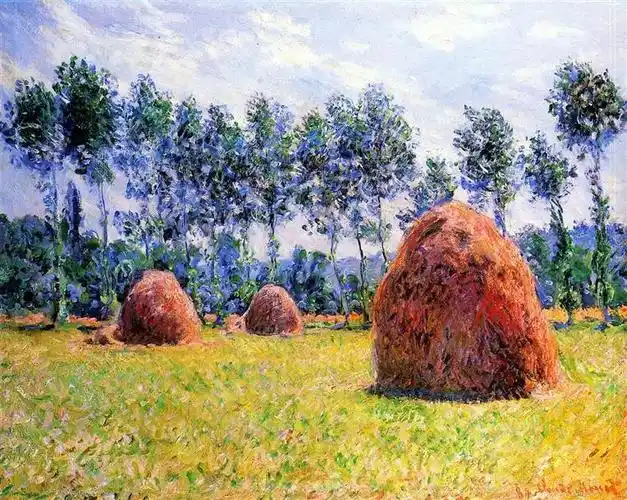haystacks at giverny 莫奈油画作品,无水印高清大图 - 麦田艺术