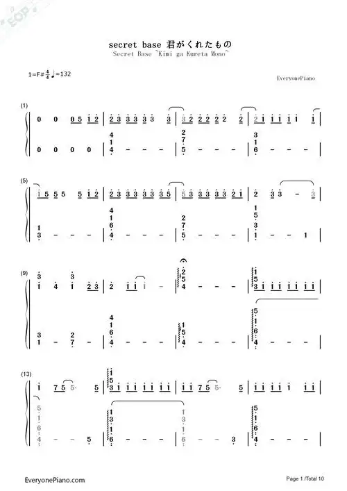 secret base 君がくれたもの-完美版双手简谱预览1