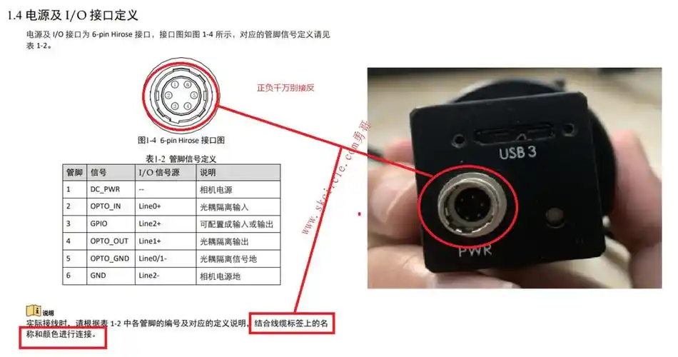 工业相机6芯io口电源口的接线方法