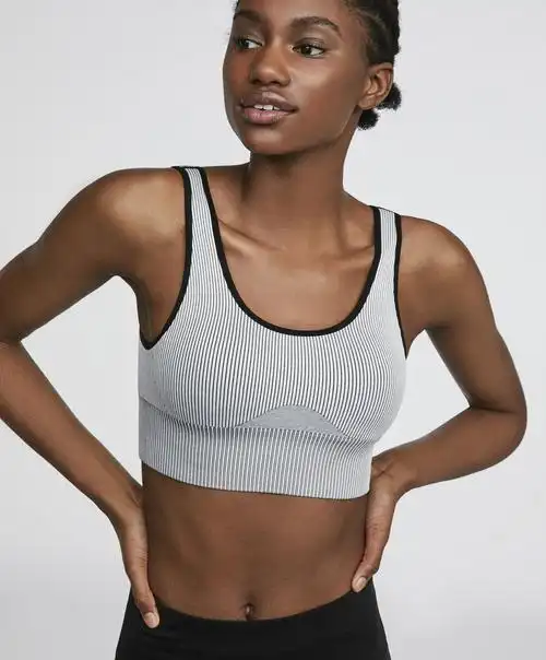 oysho 罗纹中度支撑无插片无钢圈背心式内衣运动文胸 32979014802