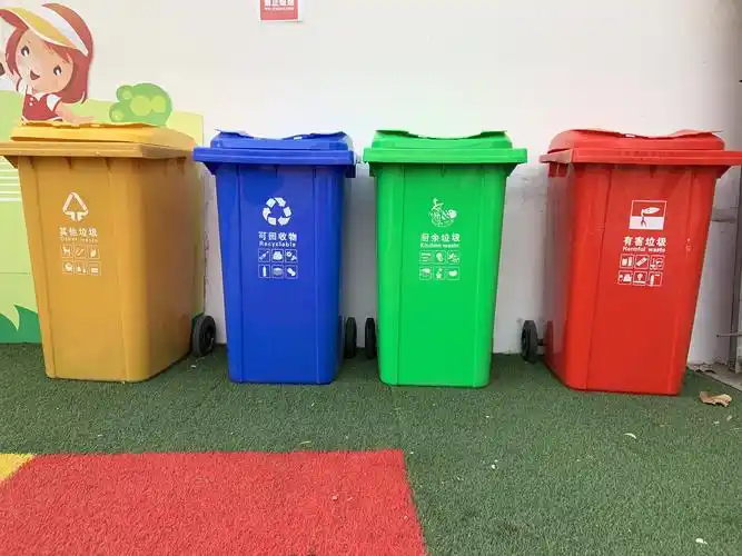 我园公共区域配备的分类垃圾桶