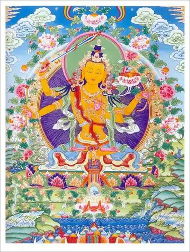 藏传佛教尤其重视文殊菩萨的法门.五部文殊造型即出自藏传佛教.