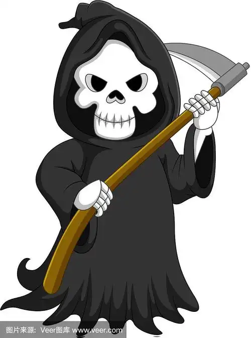 可爱的卡通死神与镰刀
