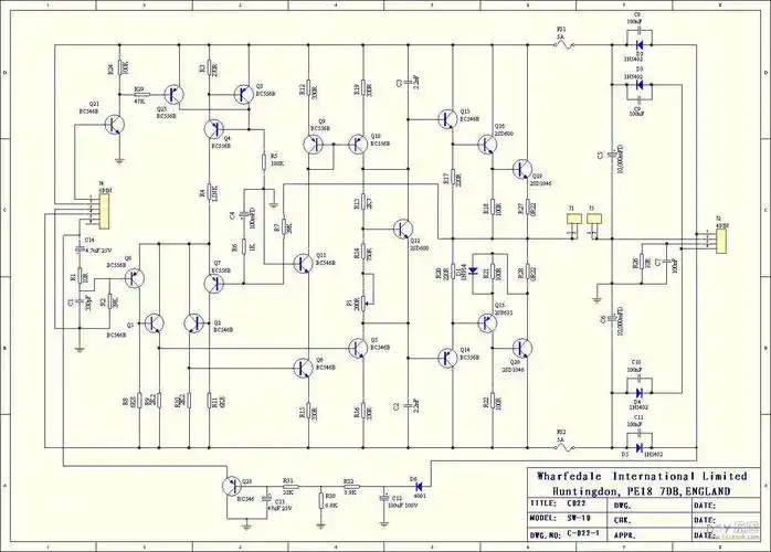 150w低音炮功率功放放大器电路图