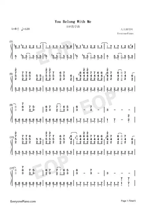 you belong with me-taylor swift双手简谱预览