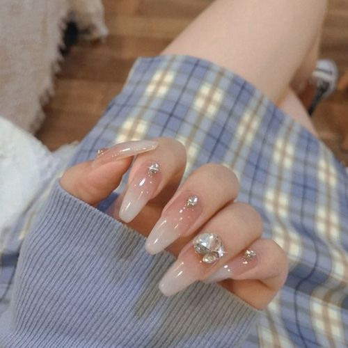 赢夫人(mrs win) 指甲贴片美甲成品长款欧美奶茶咖色极光杏仁圆尖头显