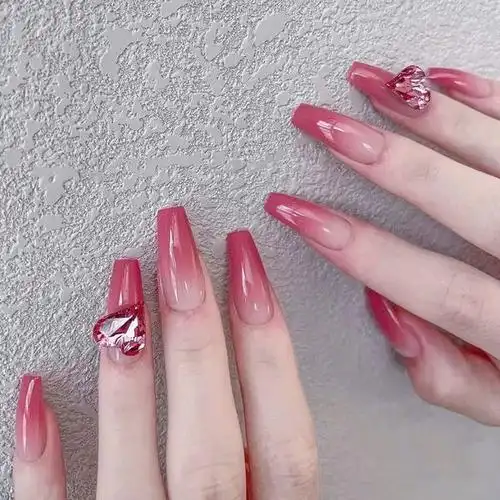 延长甲梯形显白网红风渐变宝石美甲图片