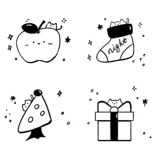 39100黑白简笔画ins风圣诞小物件