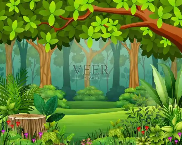 景观森林卡通的绿色在春天插画图片素材
