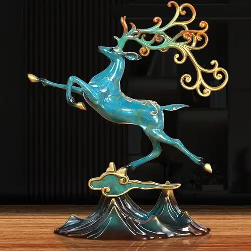 纯铜工艺品摆件招财鹿中式办公室家居风水摆设乔迁送客户工厂批发