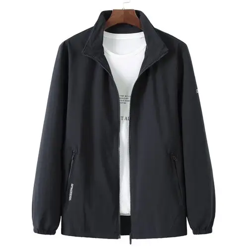 yuansu春秋新款运动外套男加大码宽松立领上衣中老年爸爸装秋季休闲