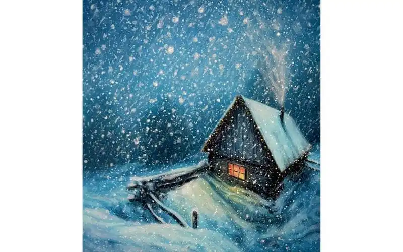 【丙烯画】【绘画教程】雪中的小木屋-snowy cabin landscape acrylic