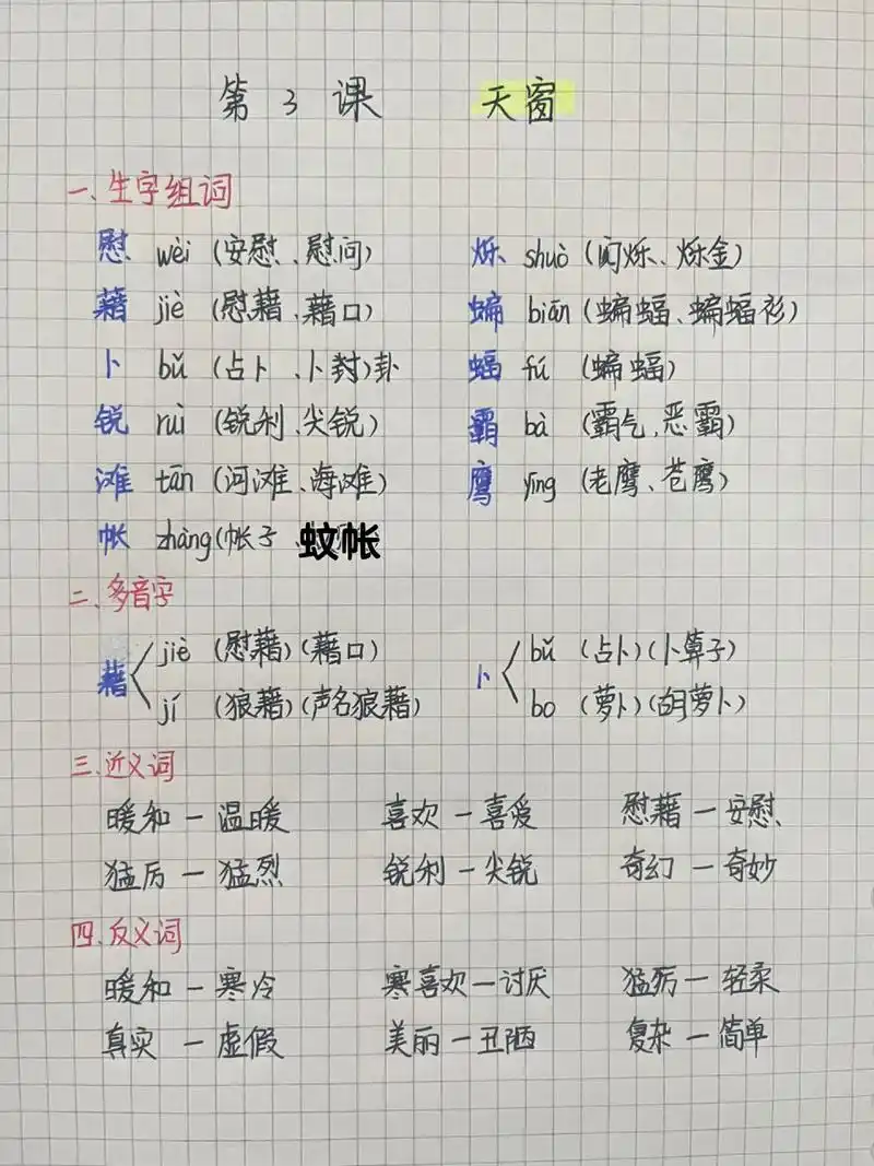 四年级下册923课《天窗》笔记-2