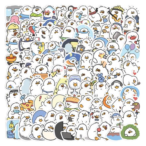 100张卡通可爱发福鸭贴画行李箱笔记本电脑手机壳ipad手账贴纸
