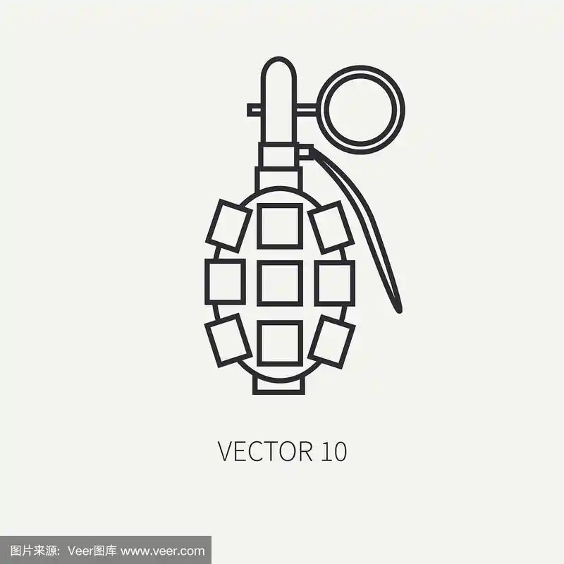 手榴弹,平坦的,图标,线条,分离着色