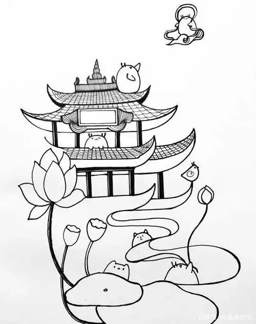 零基础简笔画教程:小白武汉游记,有的时候画着画着就会了!