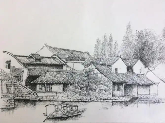 江南水乡风情小镇一一潘明放2014年游历婺源,乌镇,周庄等地画的写生